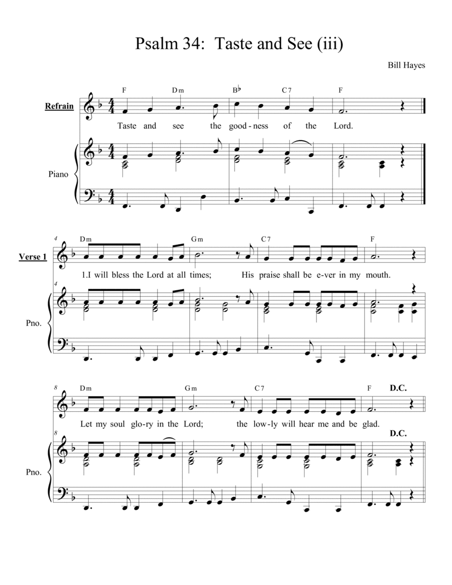 Psalm 34:  Taste and See (iii) - Piano/vocal