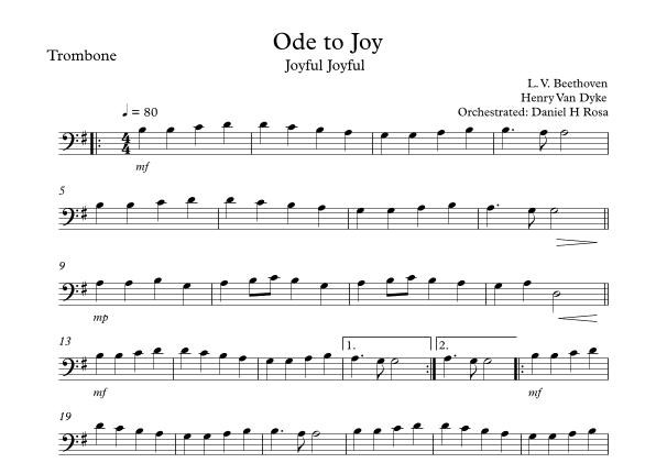 Ode to Joy - Joyful Joyful - Easy Trombone (arr. Daniel H Rosa)