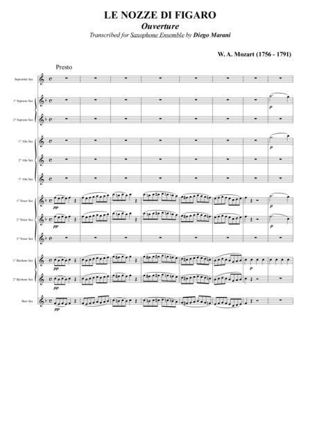 Overture from the Opera "The Marriage of Figaro" for Saxophone Choir (arr. Diego Marani)