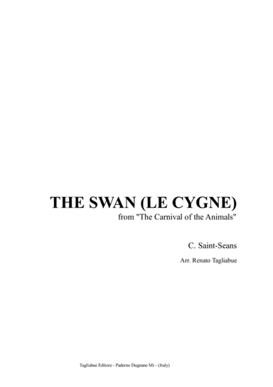 THE SWAN (LE CYGNE) - C. Saint Saens - Arr. for Alto (or Instrument in C (G3-F5) and easy Piano (arr. Renato Tagliabue)