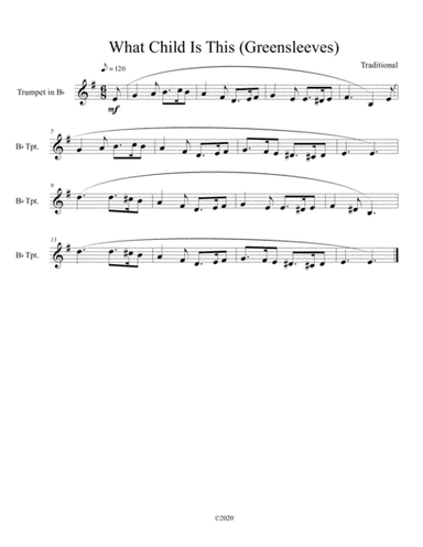 What Child Is This (Greensleeves) for solo trumpet (arr. B C Dockery)