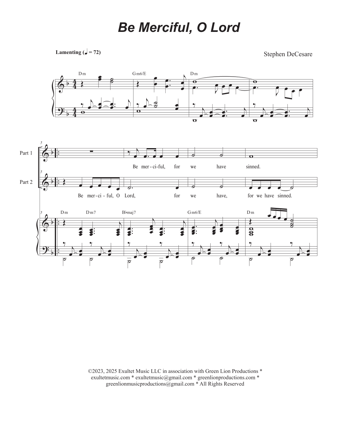 Be Merciful, O Lord (2-part choir)