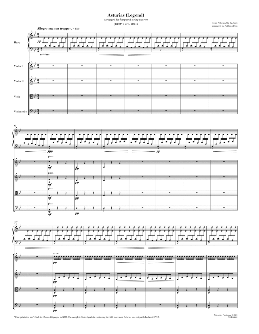 Albéniz: Asturias (Legend) (arr. for harp and string quartet) (arr. Natheniel Siu)