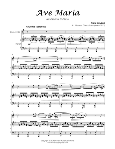 AVE MARIA SCHUBERT for Clarinet & Piano (arr. Morakot Cherdchoo-ngarm)