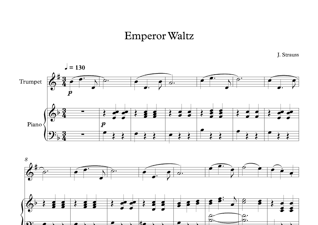 Emperor Waltz - Johann Strauss Jr. (Trumpet + Piano) (arr. Digital Book Music)
