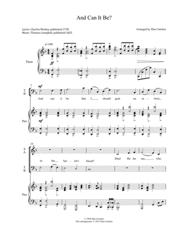 Choral - "And Can It Be?" SATB with piano accompaniment (arr. Dan Cutchen)