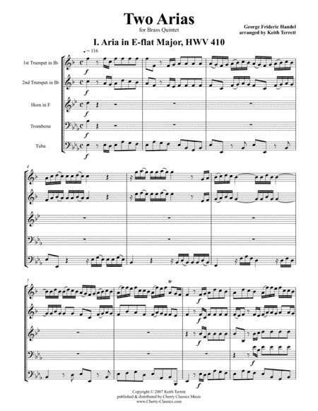 Two Arias for Brass Quintet (arr. Terrett, Keith)