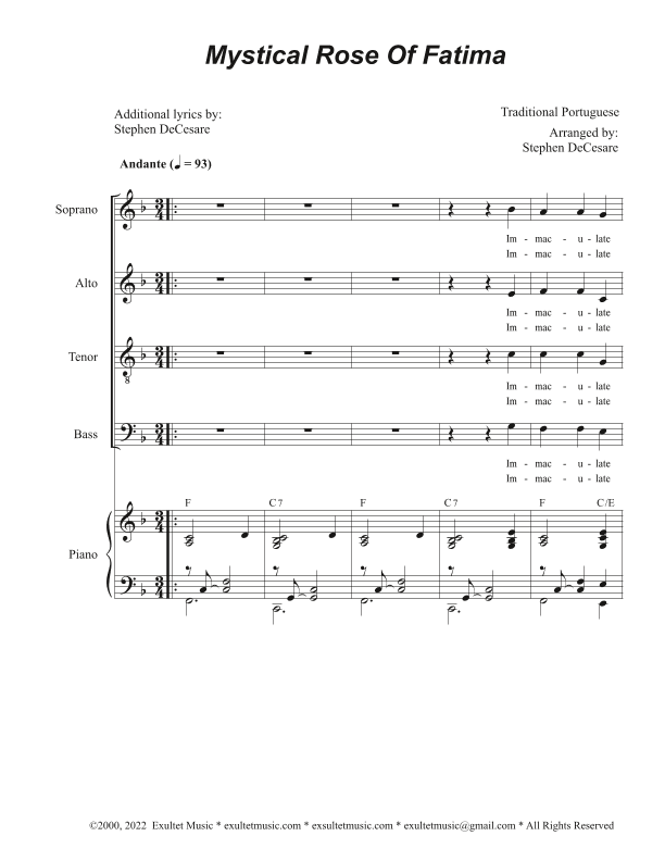 Mystical Rose Of Fatima (Vocal Quartet - (SATB) (arr. Stephen DeCesare)