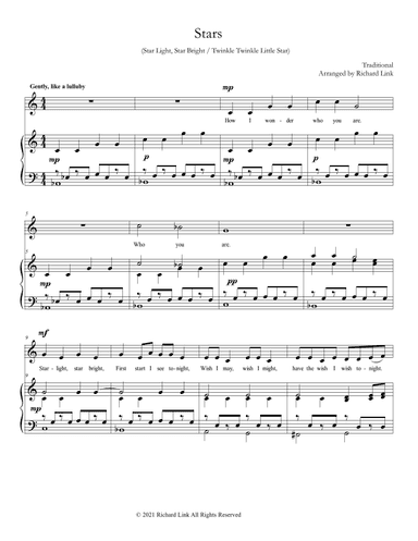 Stars: Twinkle Twinkle and Star Light, Star Bright suitable for young singers (arr. Richard Link)