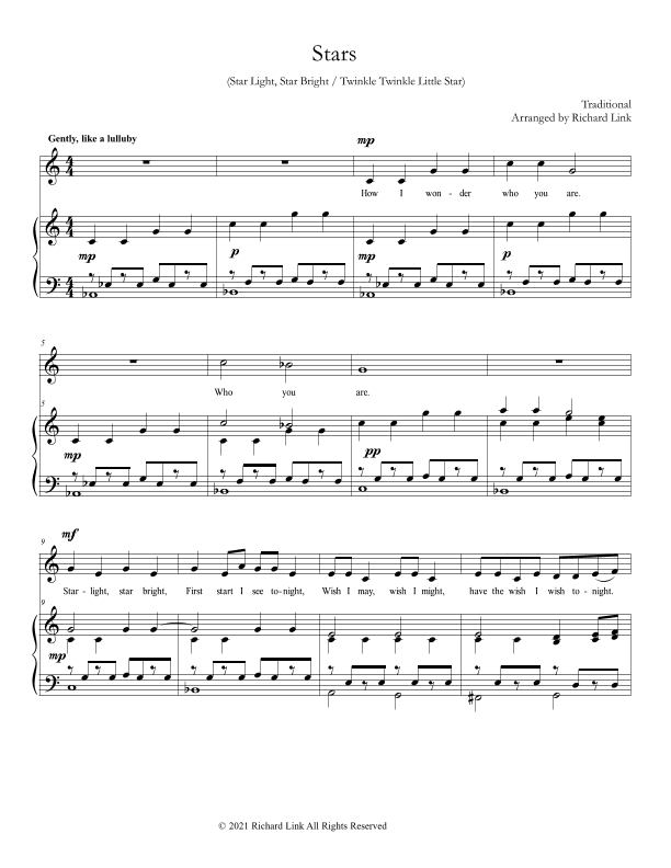 Stars: Twinkle Twinkle and Star Light, Star Bright suitable for young singers (arr. Richard Link)