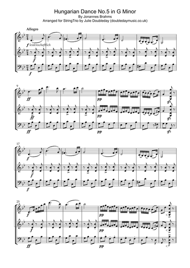 Brahms Hungarian Dance No. 5 in G Minor for String trio (arr. Julie Doubleday)