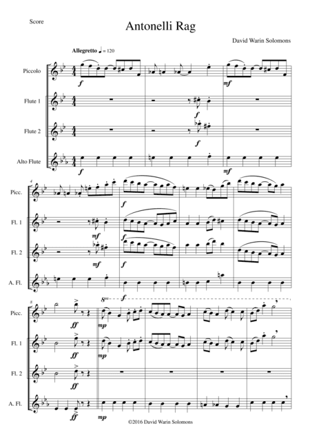 Antonelli Rag for high flute quartet (1 piccolo, 2 flutes, 1 alto flute)