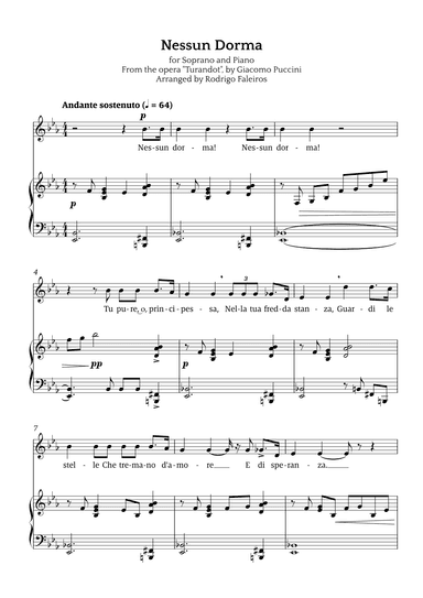 Nessun Dorma (for soprano and piano) (arr. Rodrigo Faleiros)