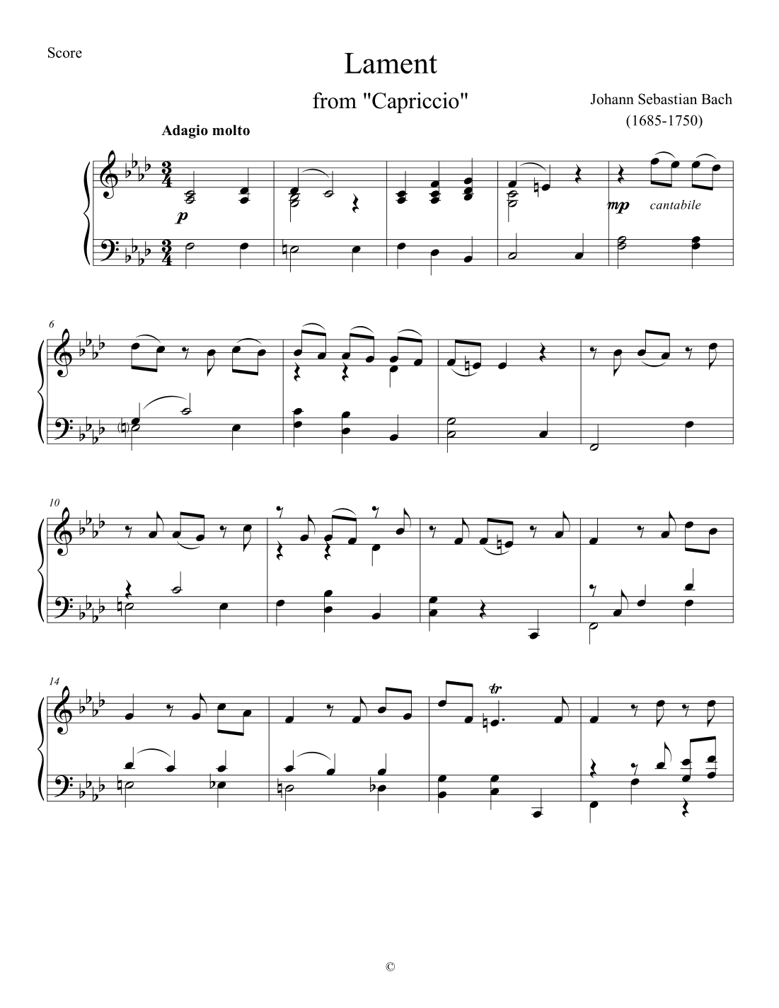 Lament (grief)  BWV 992 (arr. Nivs)