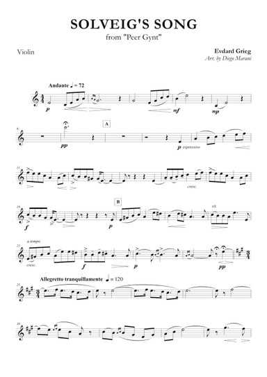 Solveig's Song from "Peer Gynt" for Violin and Piano (arr. Diego Marani)