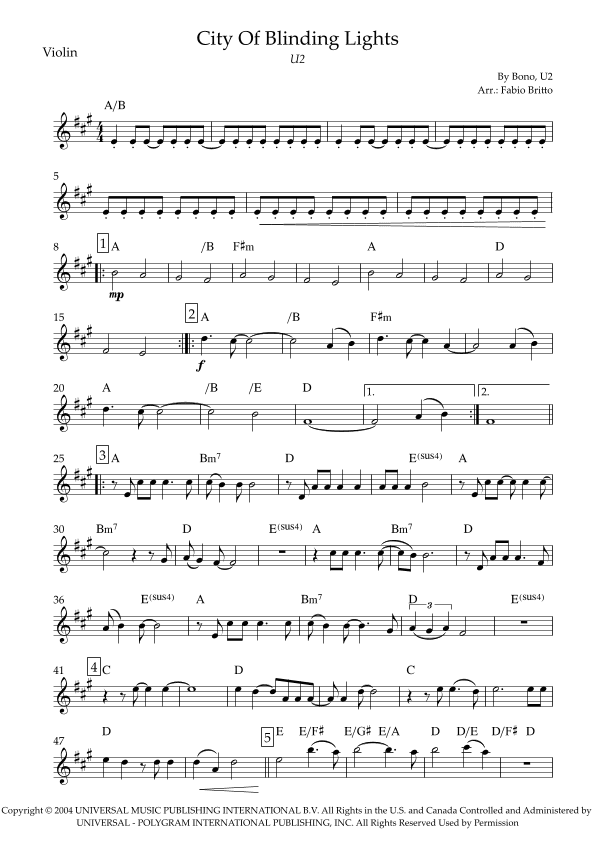City Of Blinding Lights (arr. Fabio Britto)