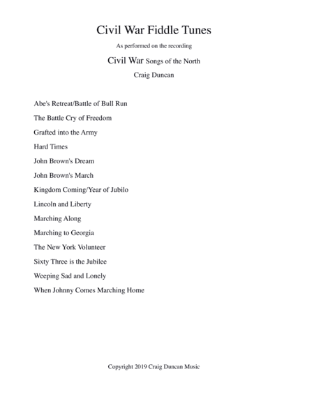 Civil War Fiddle Tunes - Songs of the North (arr. Craig Duncan)