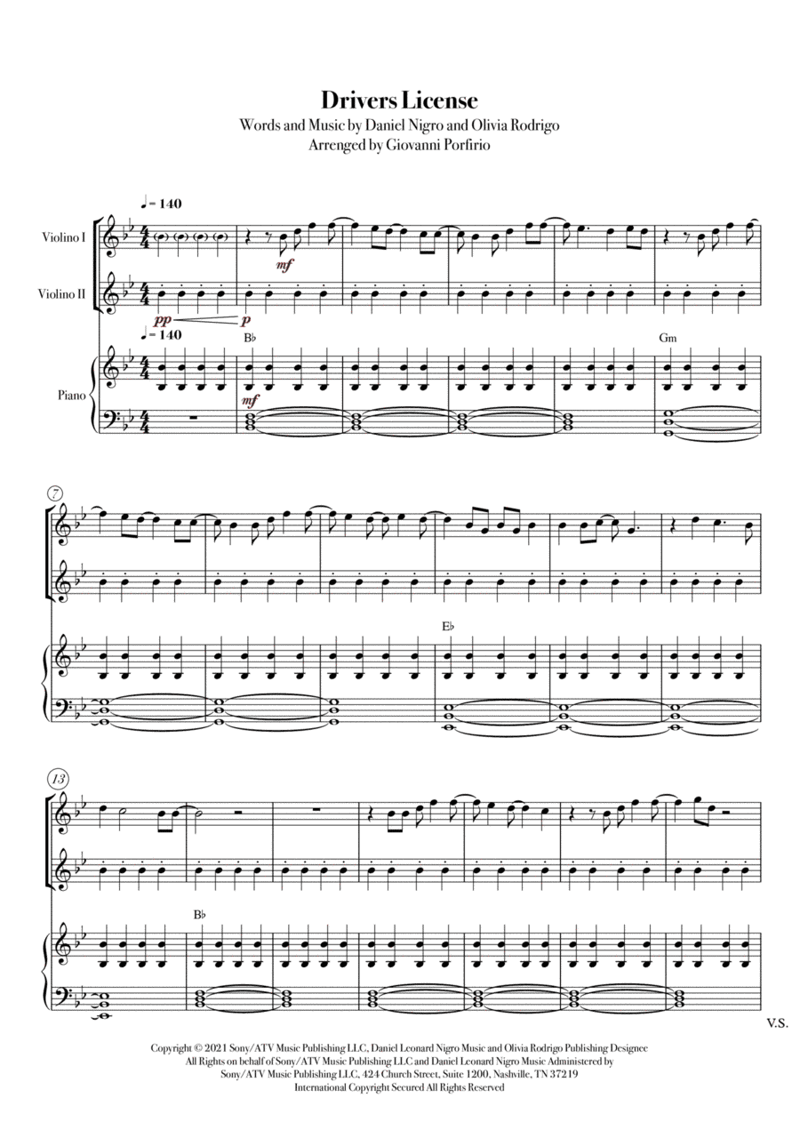Drivers License (arr. Giovanni Porfirio)