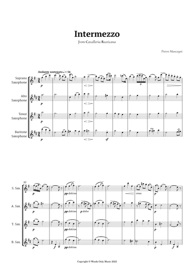 Intermezzo from Cavalleria Rusticana by Mascagni for Saxophone Quartet (arr. Ander)