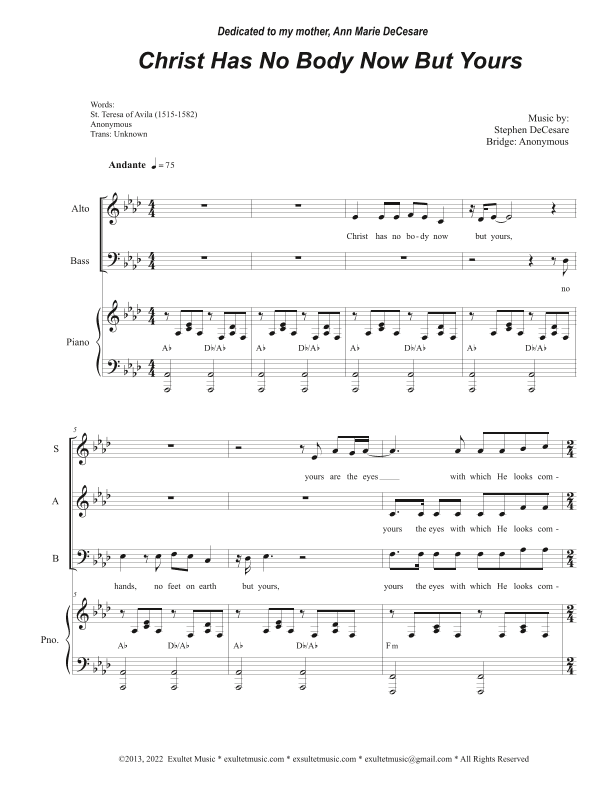 Christ Has No Body Now But Yours (Vocal Trio - (SAB)