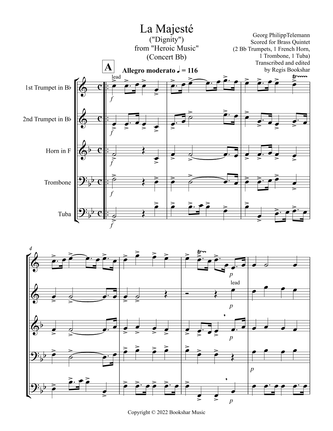 La Majeste (from "Heroic Music") (Bb) (Brass Quintet - 2 Trp, 1 Hrn, 1 Trb, 1 Tuba) (arr. Regis Bookshar)