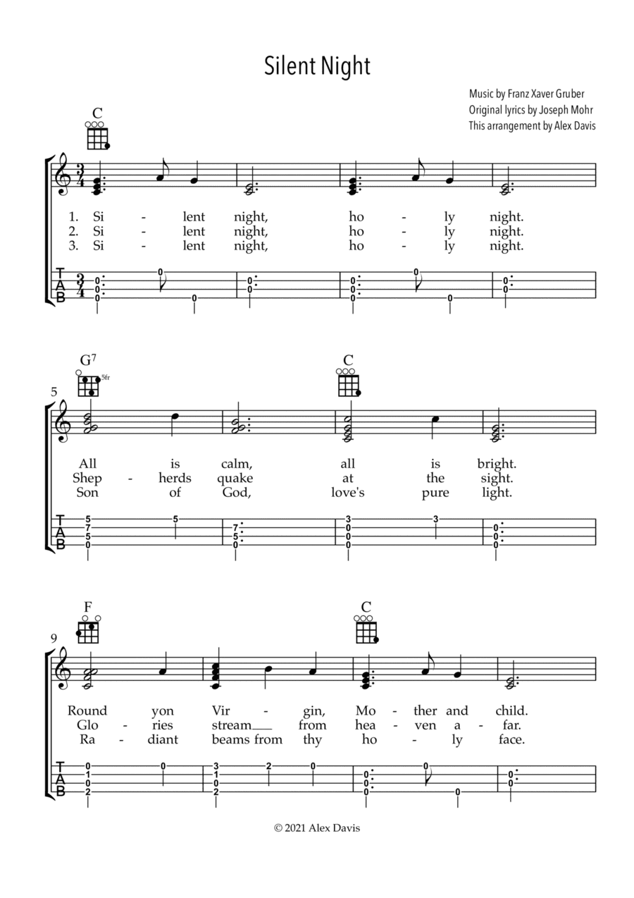 Silent Night - Ukulele TAB (arr. Alex Davis)