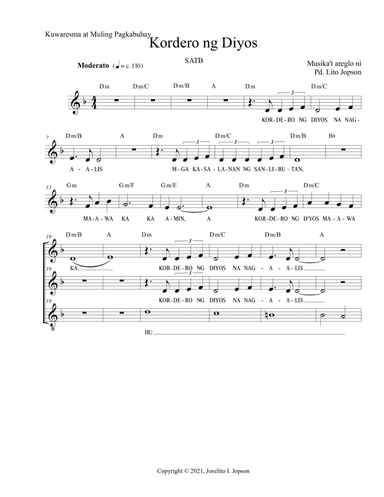 Kordero ng Diyos (SATB for Lent and Easter)