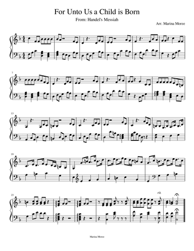 For Unto Us a Child Is Born, intermediate lever harp arrangement (arr. Marina Moree)
