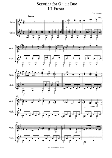 Sonatina for Guitar Duo III Presto