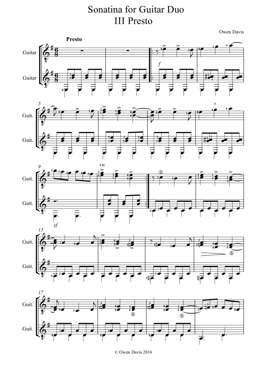 Sonatina for Guitar Duo III Presto
