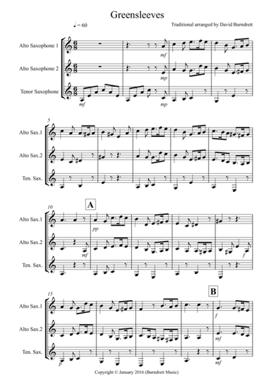 Greensleeves for Saxophone Trio (arr. David Burndrett)