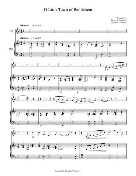 O Little Town of Bethlehem for Violin with Piano Accompaniment (arr. Debra E. Stempien, Gregory H. Turner)