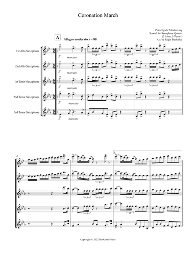 Coronation March (Db) (Saxophone Quintet - 2 Altos, 3 Tenors) (arr. Regis Bookshar)