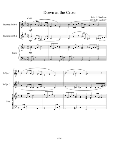 Down at the Cross (trumpet duet) with optional piano accompaniment (arr. B. C. Dockery)