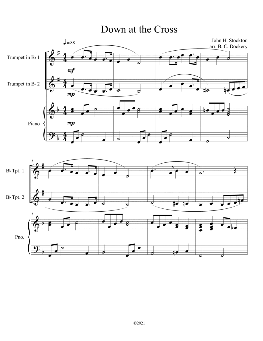 Down at the Cross (trumpet duet) with optional piano accompaniment (arr. B. C. Dockery)