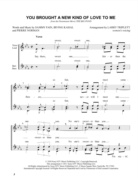 You Brought A New Kind Of Love To Me (arr. Larry Triplett)