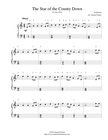 The Star of the County Down - for easy piano (arr. Samuel Stokes)