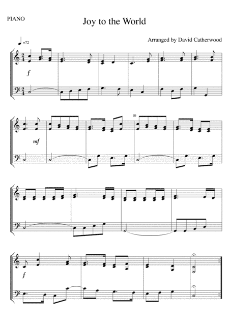 Joy to the World arranged for easy piano by David Catherwood (arr. David Catherwood)