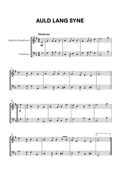Traditional - Auld Lang Syne for Soprano Saxophone and Trombone (arr. Cadenza Editions)