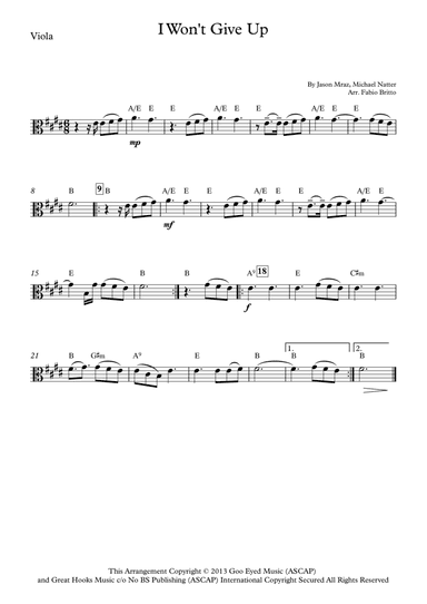 I Won't Give Up (arr. Fabio Britto)