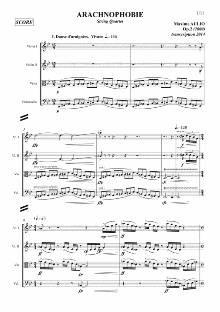 Arachnophobia, for string quartet - score