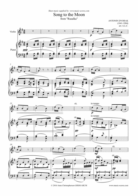 Song to the Moon - Violin and Piano (arr. Anne L Christopherson GRSM ARCM)