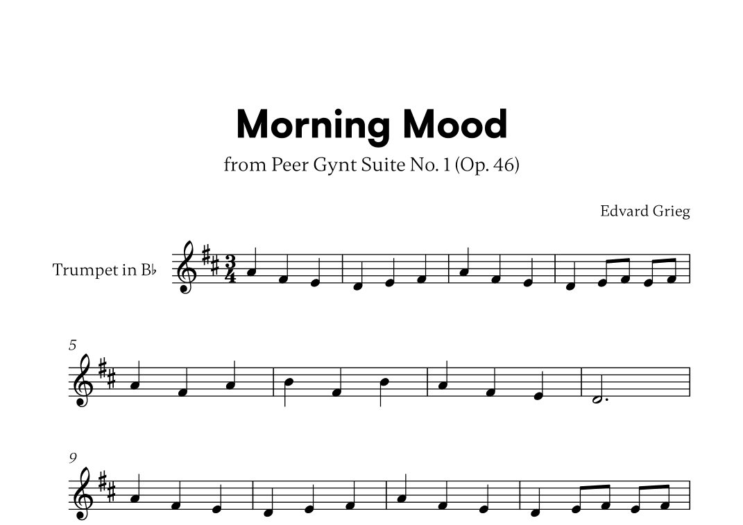 Edvard Grieg - Peer Gynt Suite Morning Mood (for Trumpet in Bb Solo) (arr. Cadenza Editions)