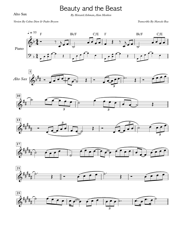 Beauty And The Beast (arr. Transcribed By Marcelo Rea)