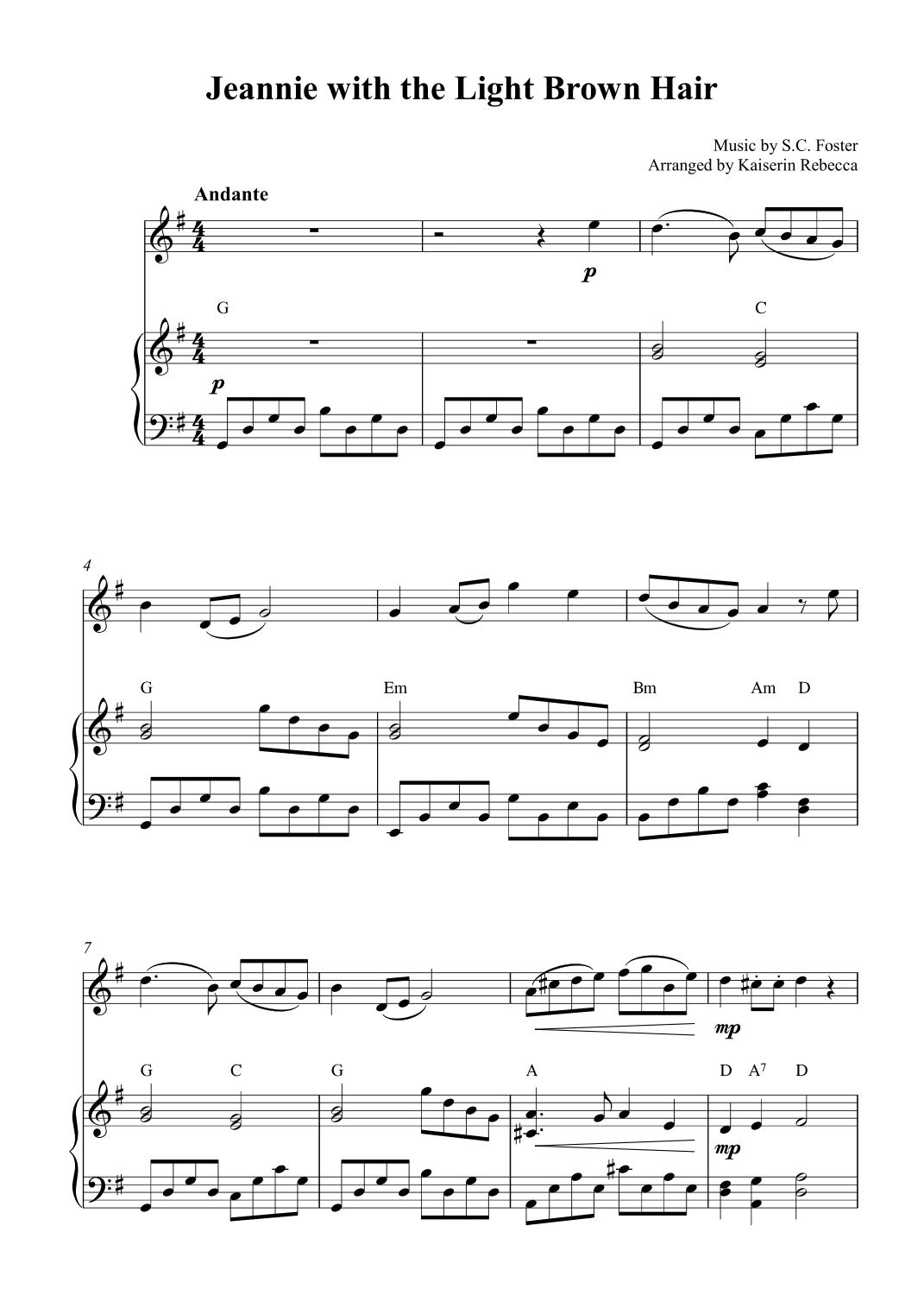 Jeannie with the Light Brown Hair (arr. Kaiserin Rebecca)