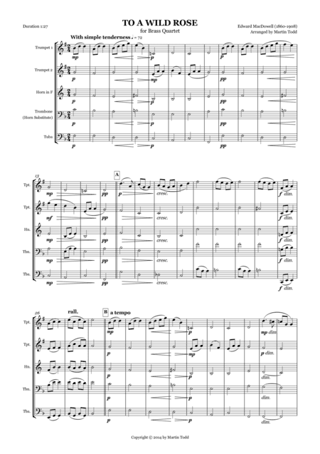 To A Wild Rose for Brass Quartet (arr. Martin Todd)