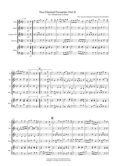 2 Classical Favourites for Wind Quartet (volume three) (arr. David Burndrett)