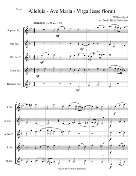 Alleluia - Ave Maria - Virga Jesse floruit arranged for saxophone quintet (arr. David Warin Solomons)