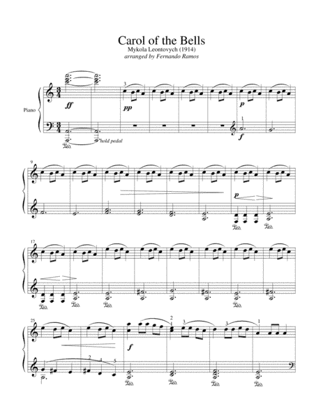 Carol of the Bells - Early Intermediate Piano Solo (arr. Fernando Ramos)