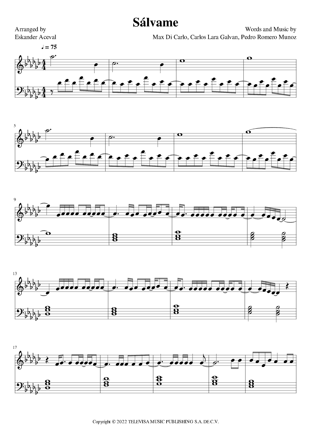 Salvame (arr. Eskander Aceval)